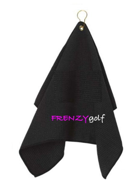 Picture of Golf Towel - black microfiber Pink logo
